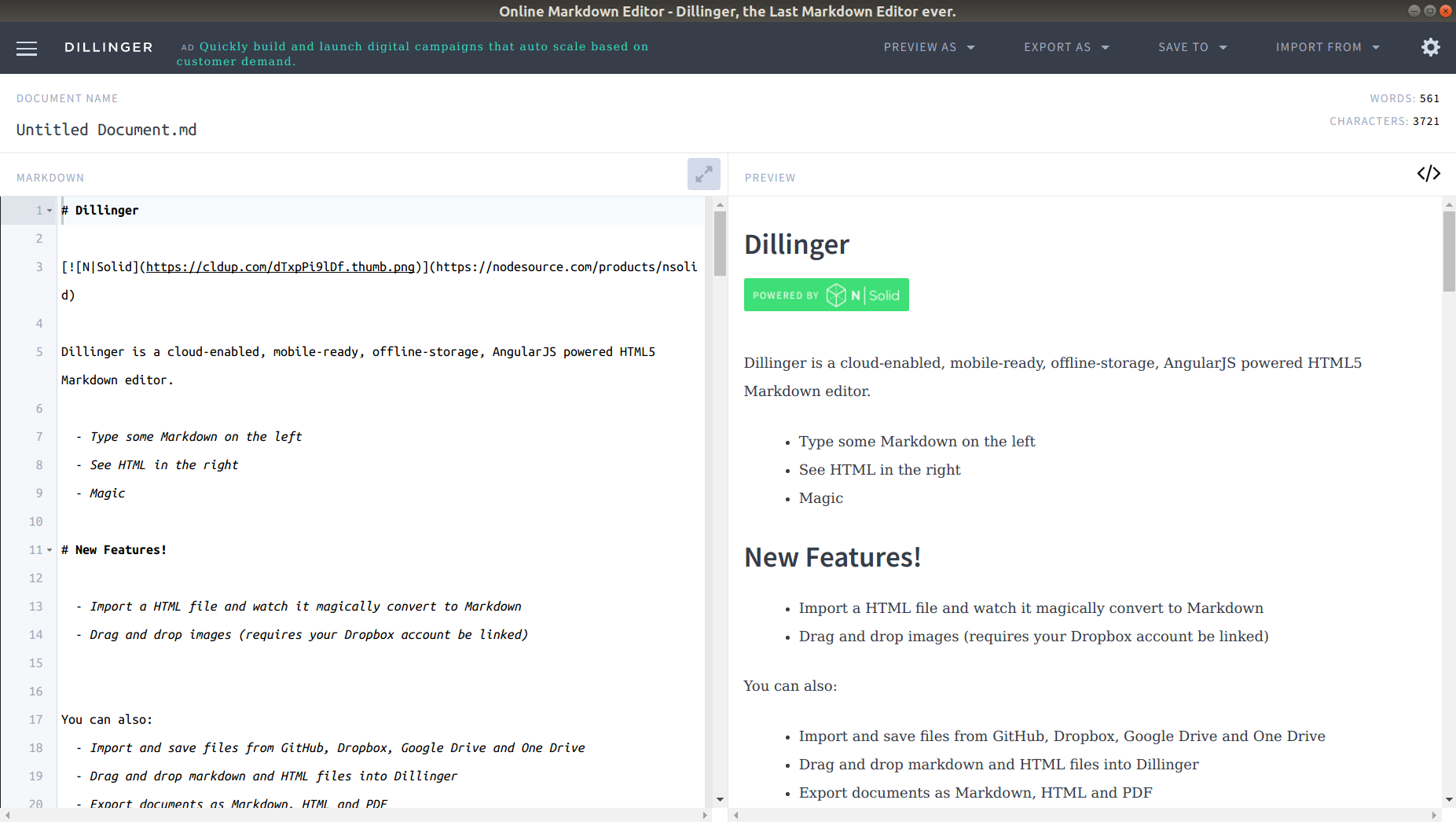 Install dillinger on Linux | Snap Store