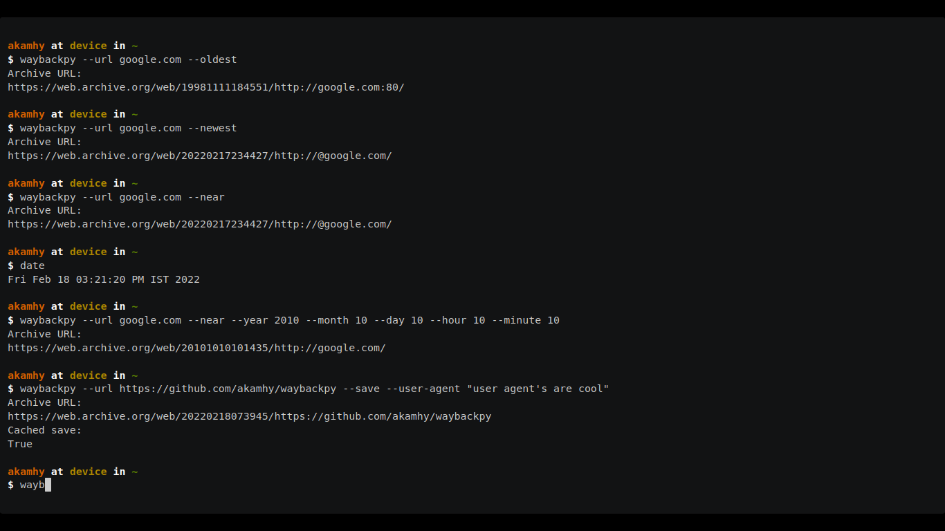 Install waybackpy on linux snap store