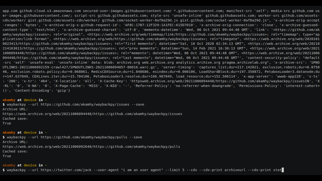 Install waybackpy on pop os using the snap store snapcraft