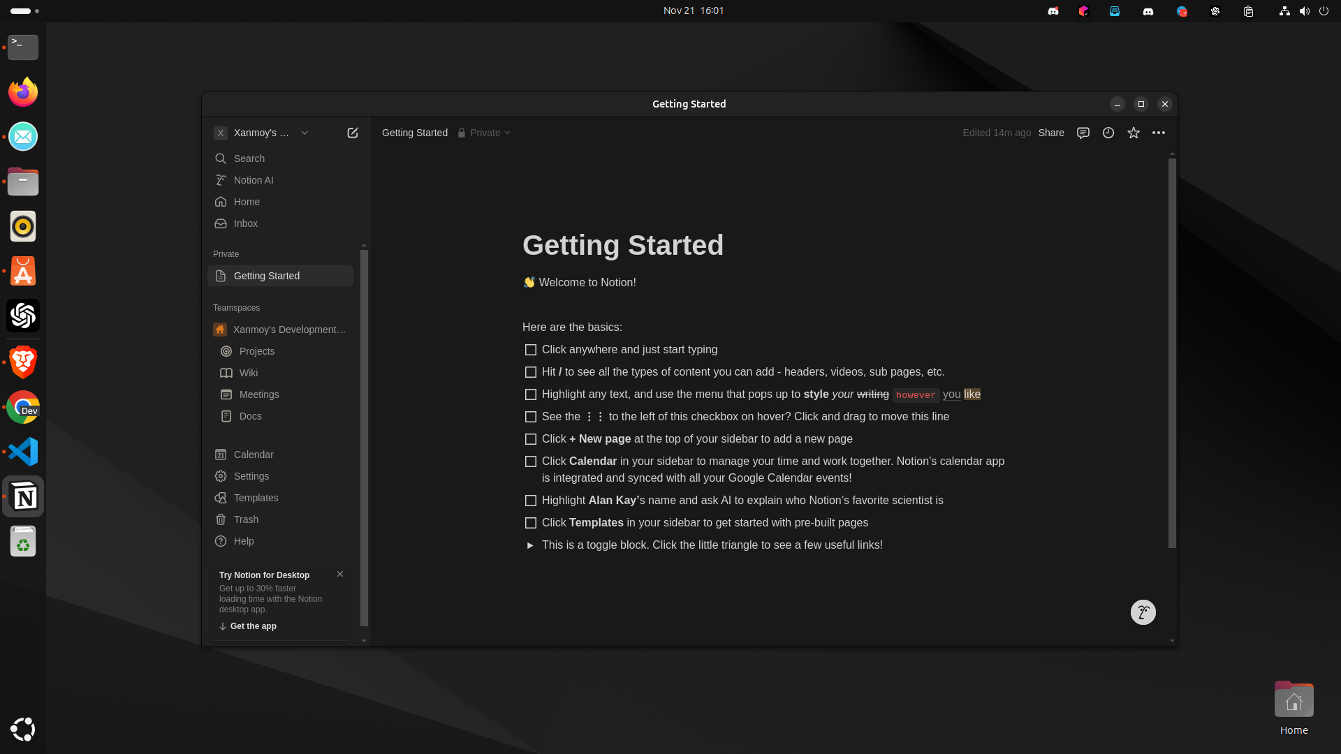 Install notion desktop on linux snap store