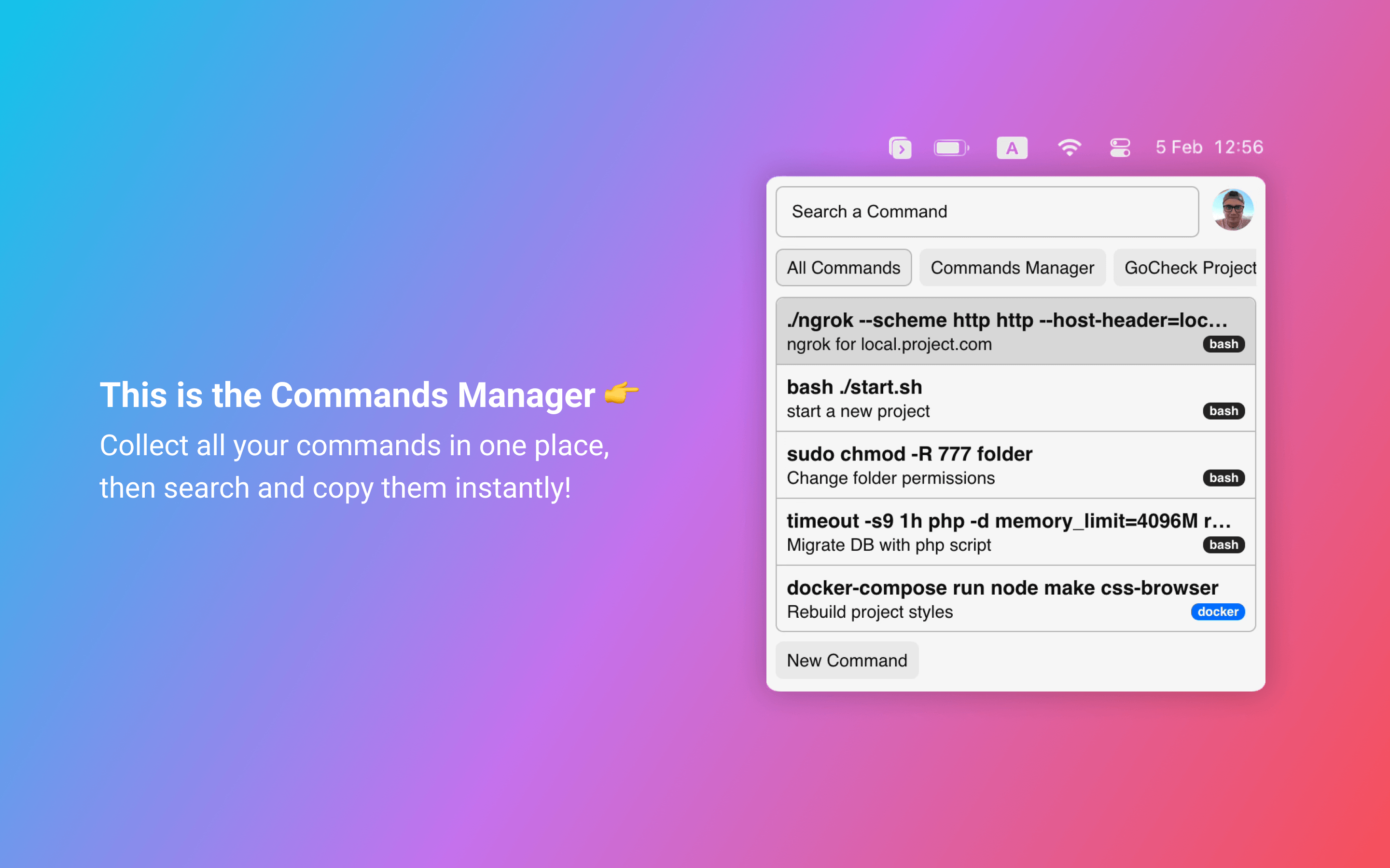 Install commands manager on linux snap store